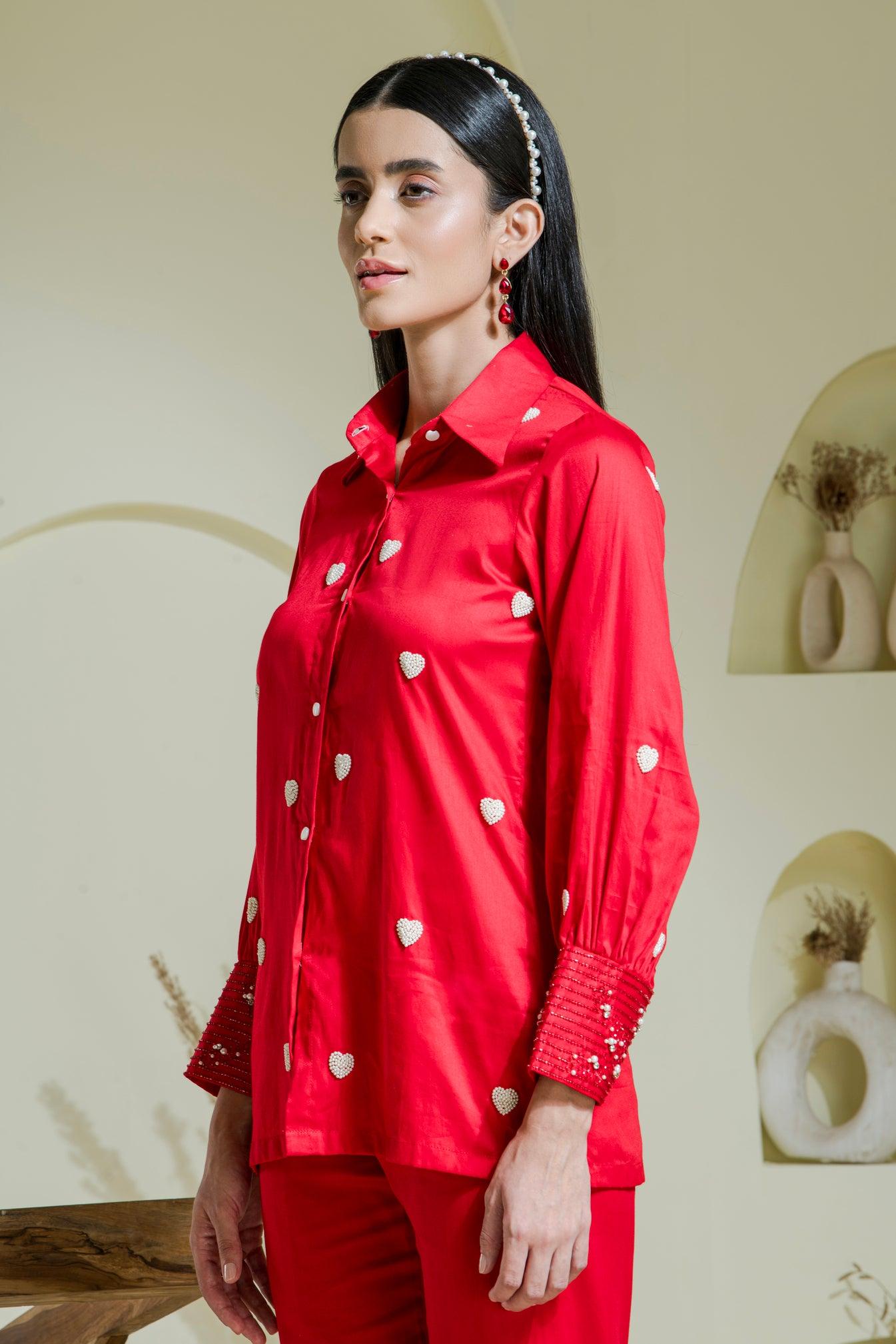Designer_Red_Heart_Embroidered_Cotton_Shirt side view