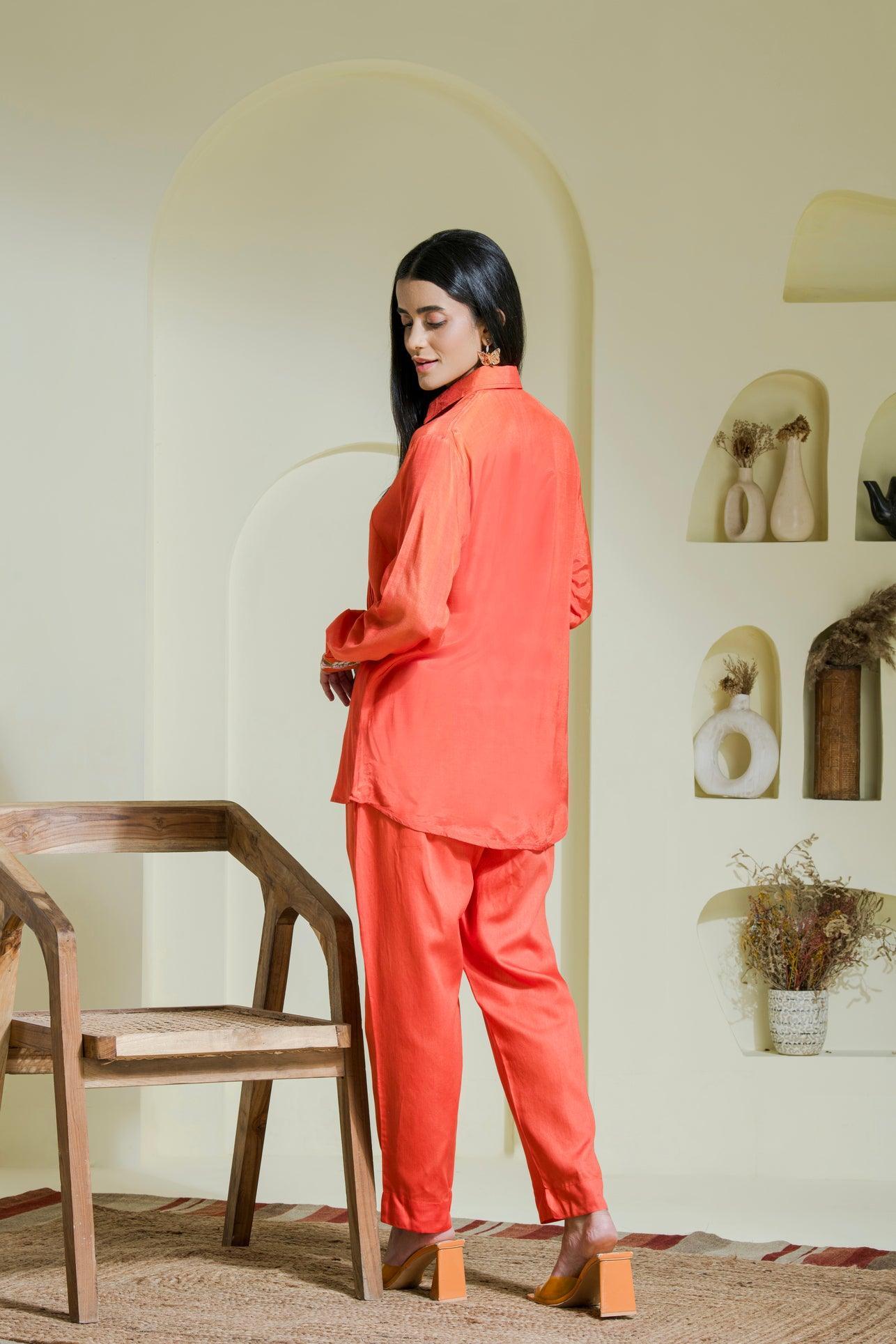 Designer Tangerine_Hand_Embroidered_Cotton_Shirt back view
