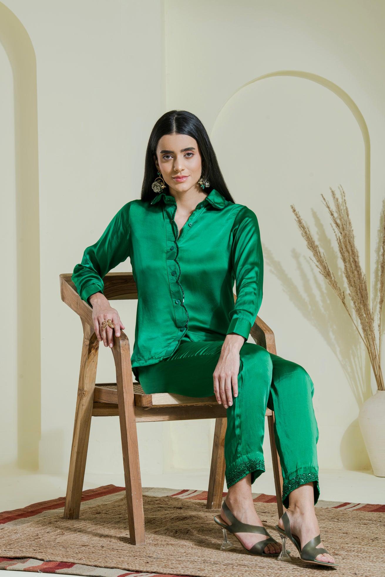 Emerald_Green_Embroidered_Satin_Shirt