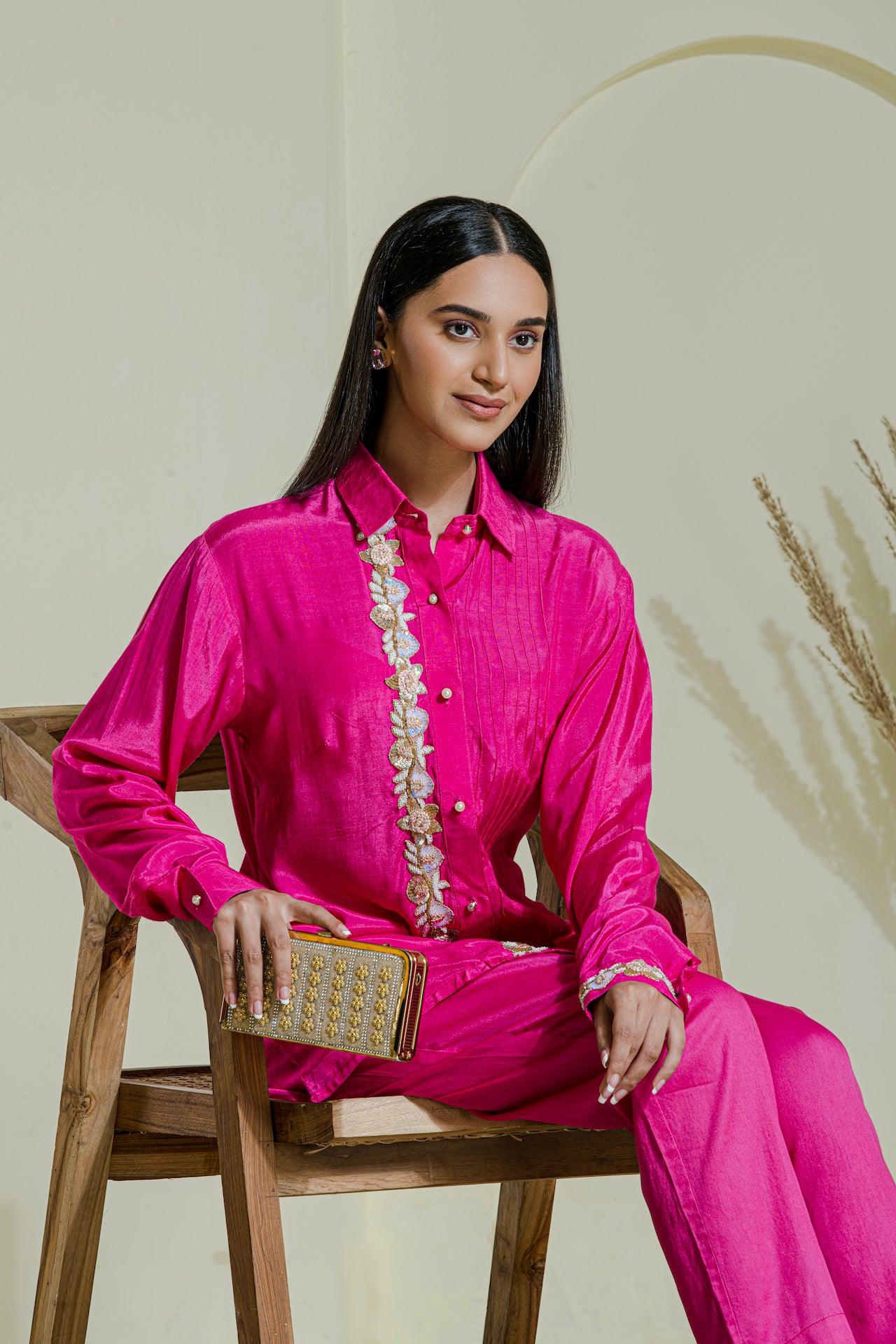Magenta Hand Embroidered Co-ord for women