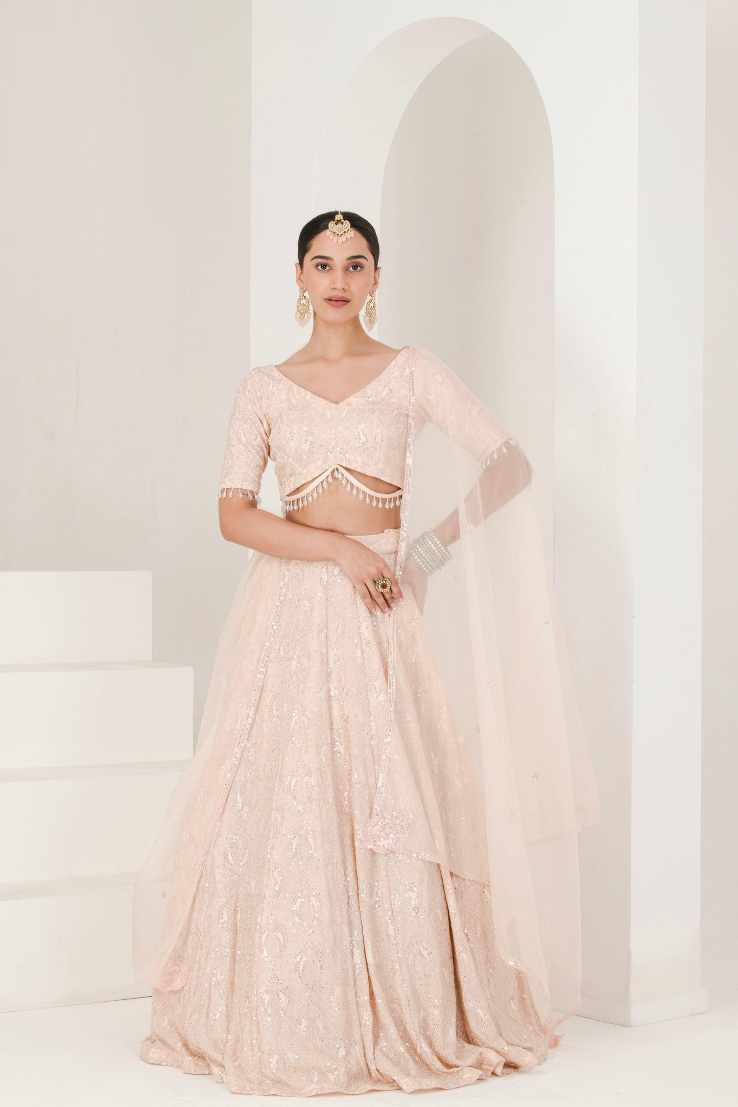Peach Chikankari Lehenga Set for women