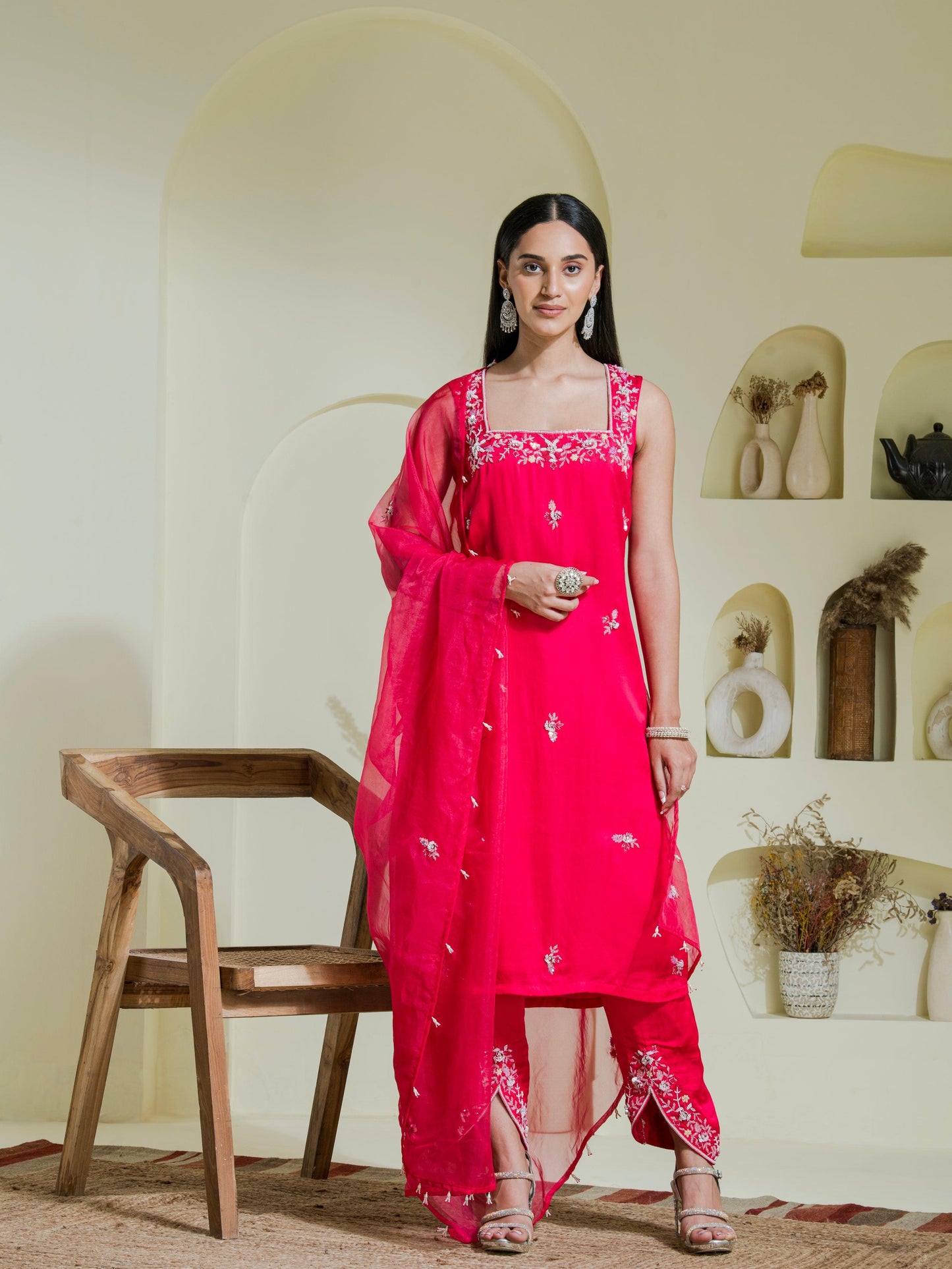 Ruby Pink Hand Embroidered Kurta Set