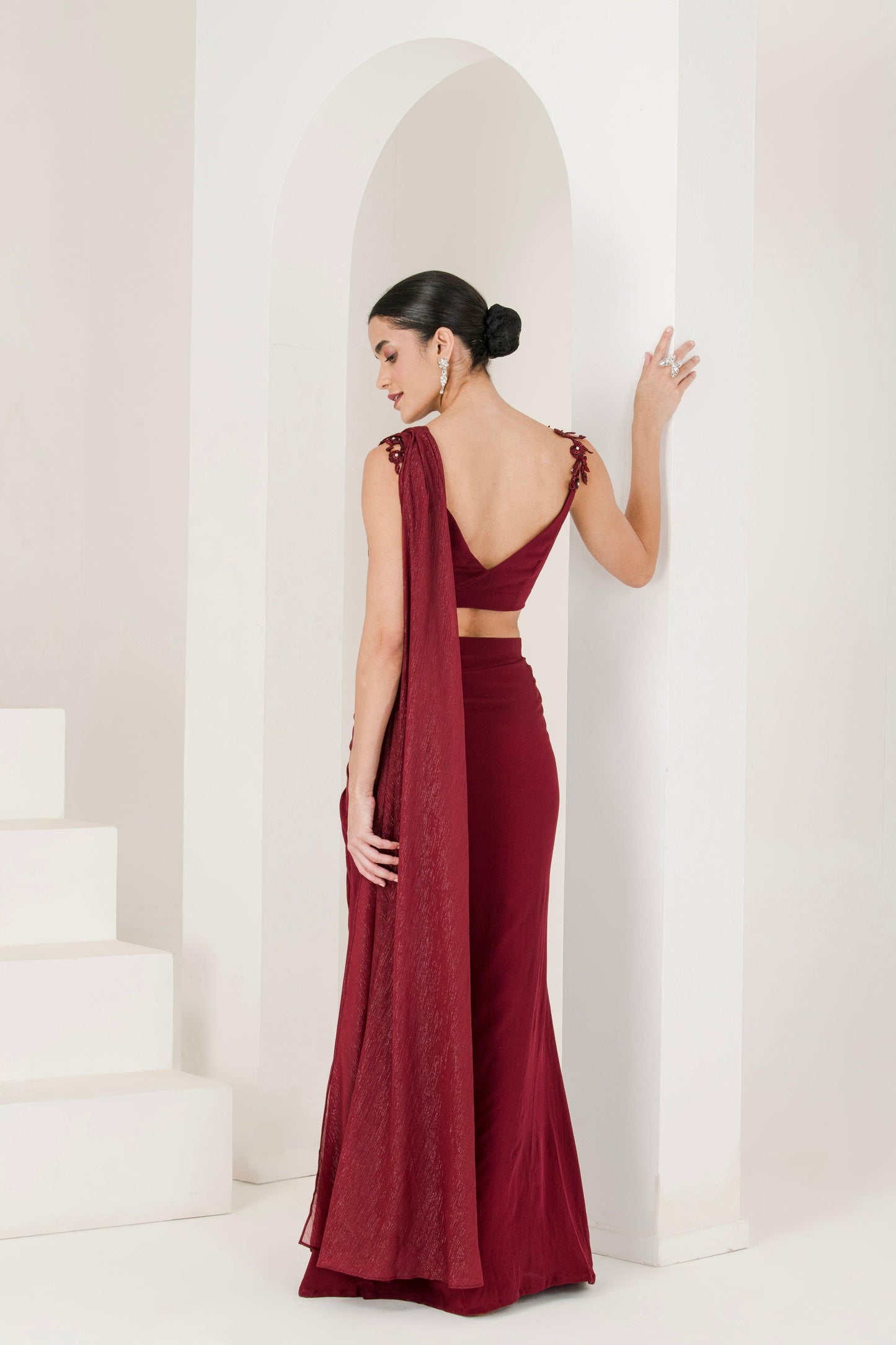 back pose of pre-stitched with designer pleats
