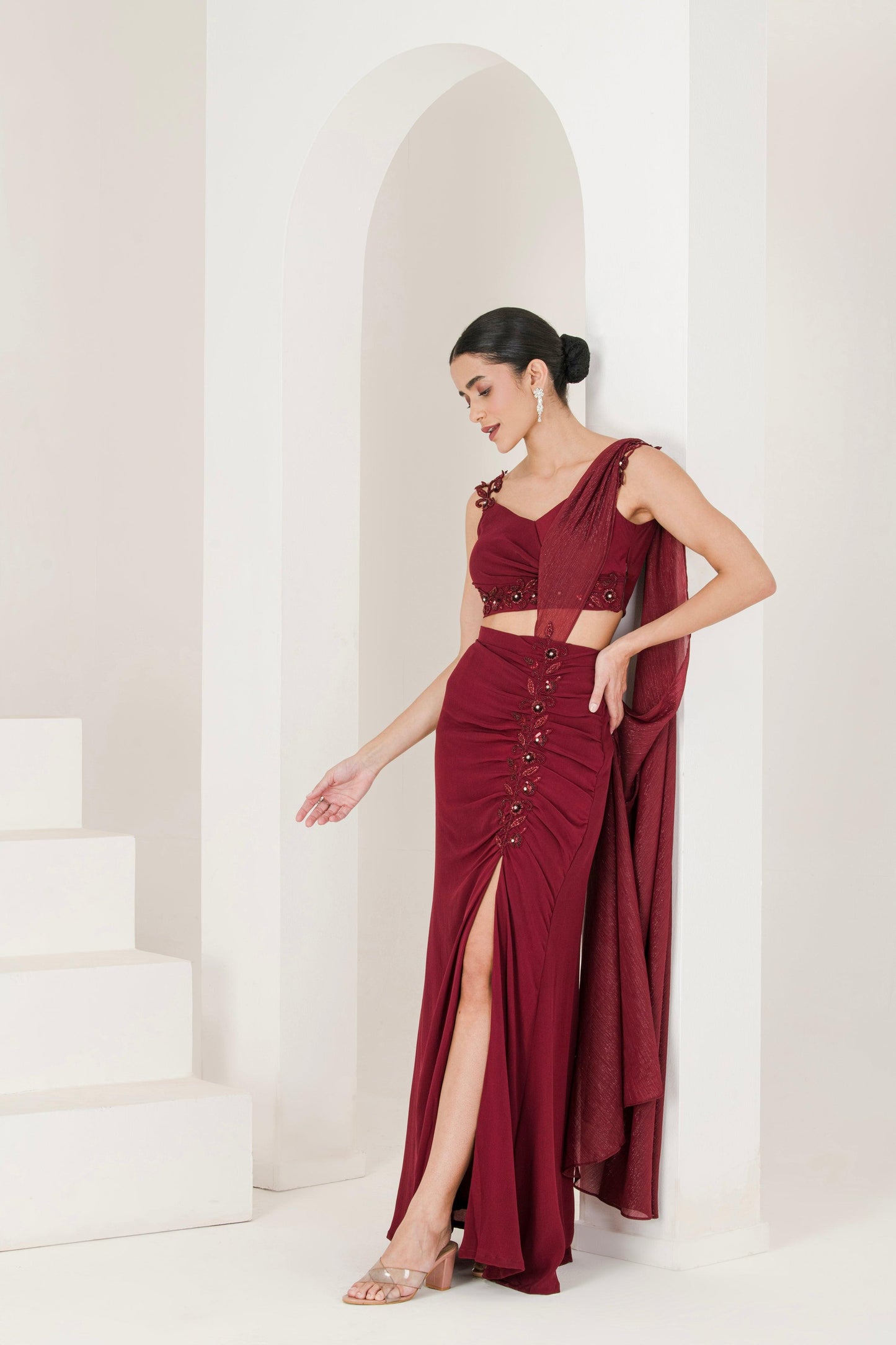 designer saree pre-stitched