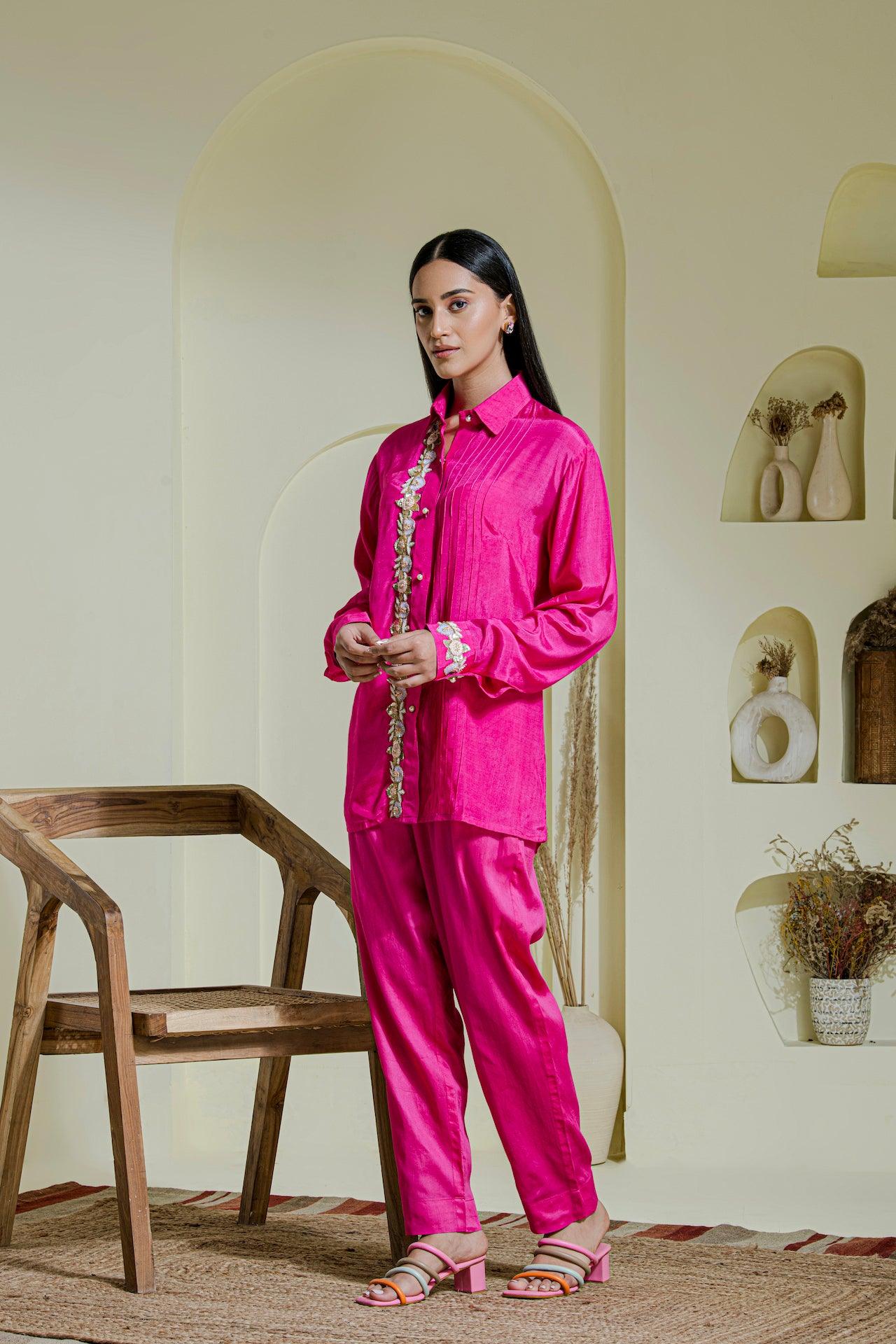 designer Magenta Hand Embroidered Co-ord for women
