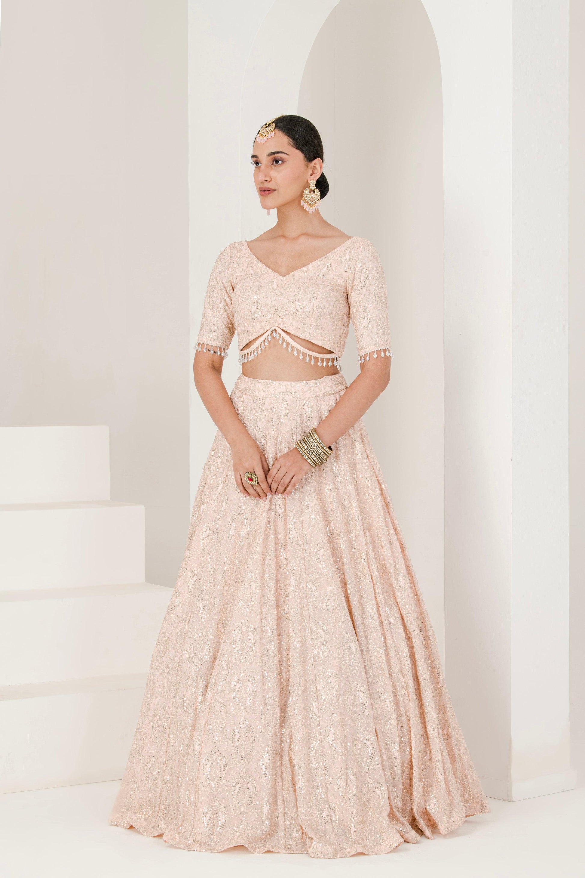 Designer Peach Chikankari Lehenga Set for women