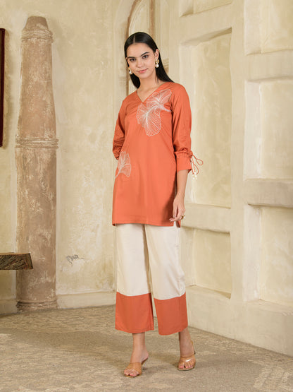 Rust & Beige Hand Embroidered Co-ord ( Set of 2 )