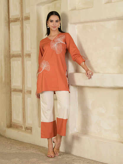 Rust & Beige Hand Embroidered Co-ord ( Set of 2 )