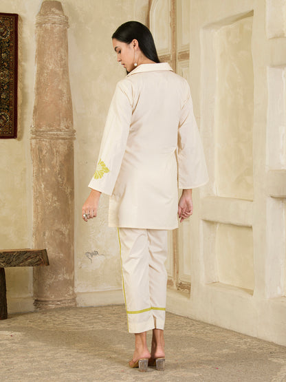 Beige & Green Hand Embroidered Co-ord ( Set of 2 )