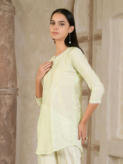 Pastel Green Embroidered Chanderi Co-ord ( Set of 2 )