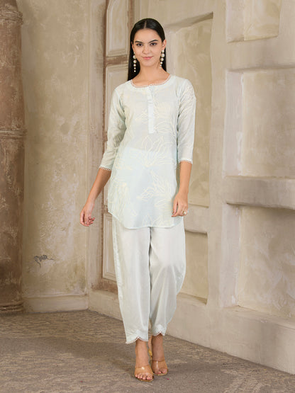 PastelBlue Embroidered Chanderi Co-ord ( Set of 2 )