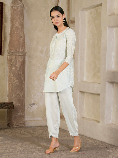 PastelBlue Embroidered Chanderi Co-ord ( Set of 2 )