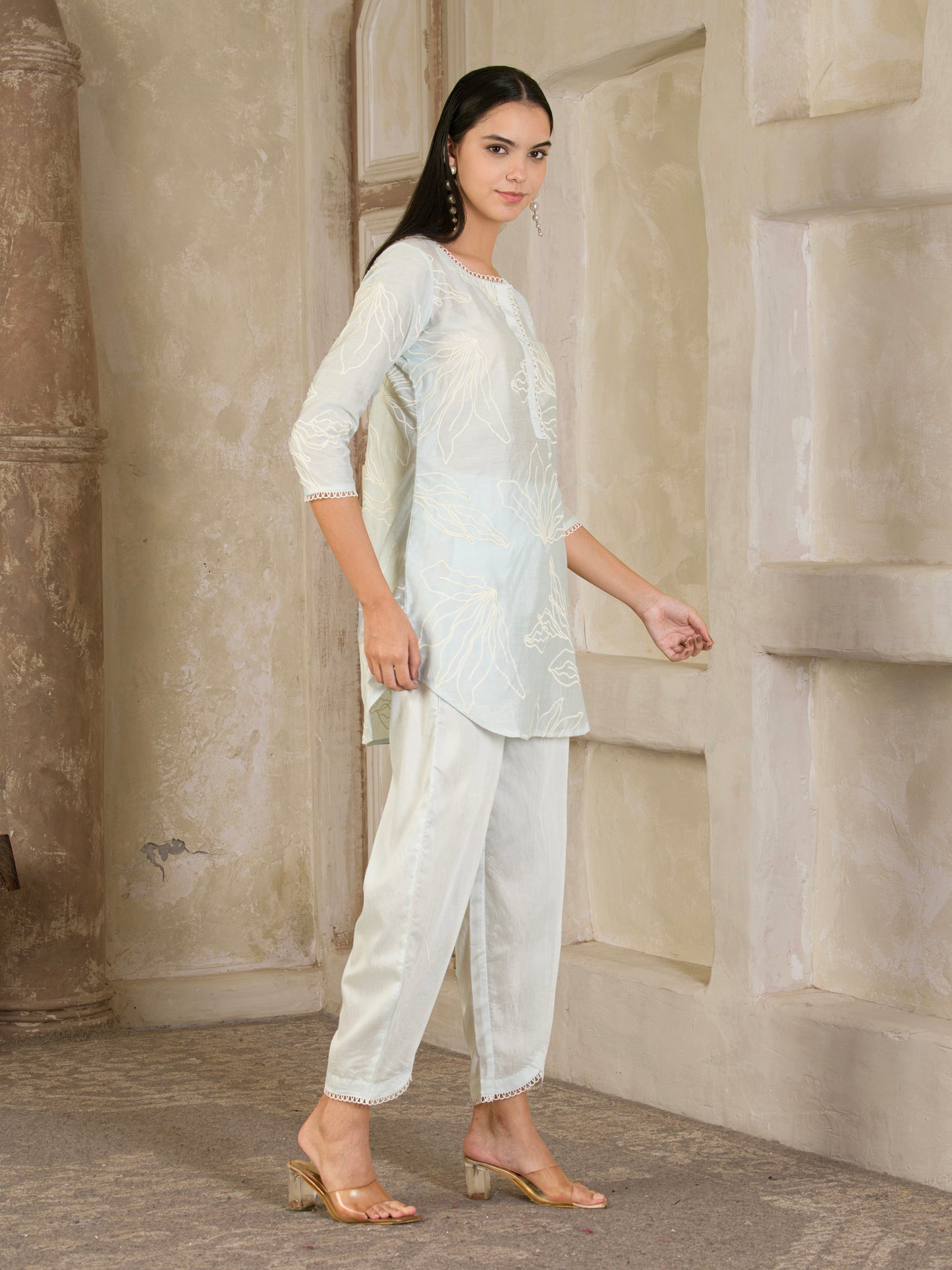 PastelBlue Embroidered Chanderi Co-ord ( Set of 2 )
