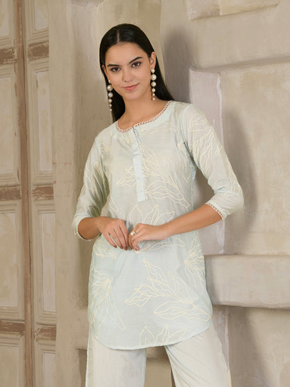 PastelBlue Embroidered Chanderi Co-ord ( Set of 2 )