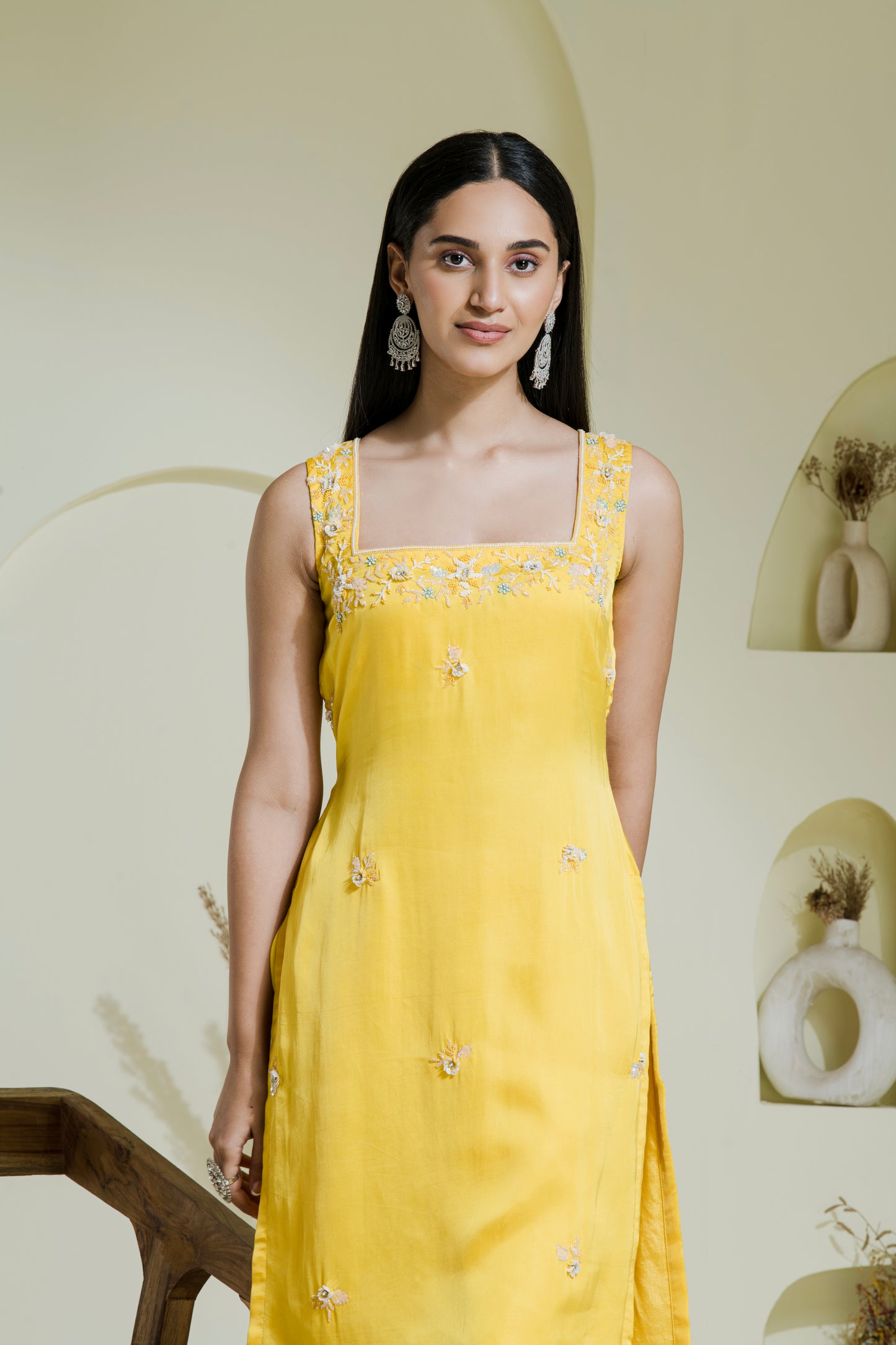 Sunshine Yellow Hand Embroidered Kurta Set(Set of 3)