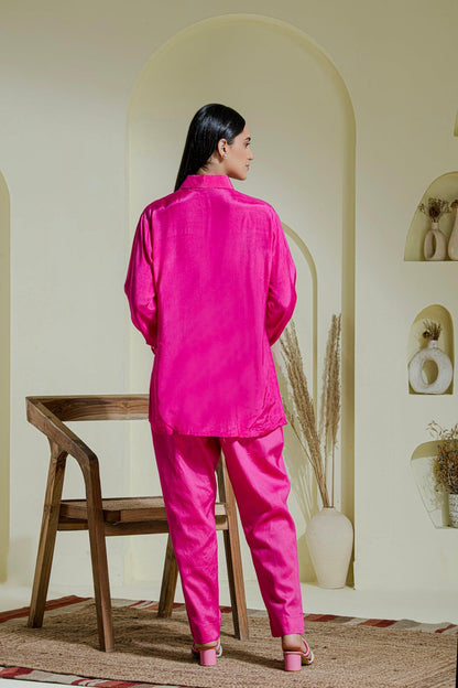 designer pink Hand Embroidered Co-ord for women back view